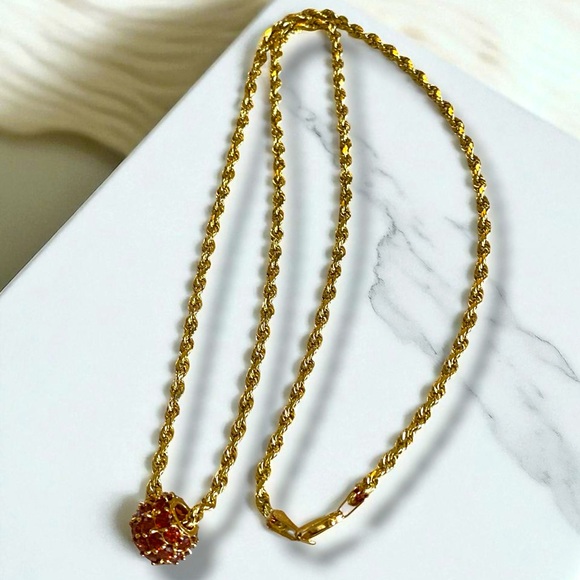 Vintage 14k Gold 4.5 CTW Garnet Ball Charm Pendant 24” Rope 3mm Chain Necklace! - Picture 14 of 16